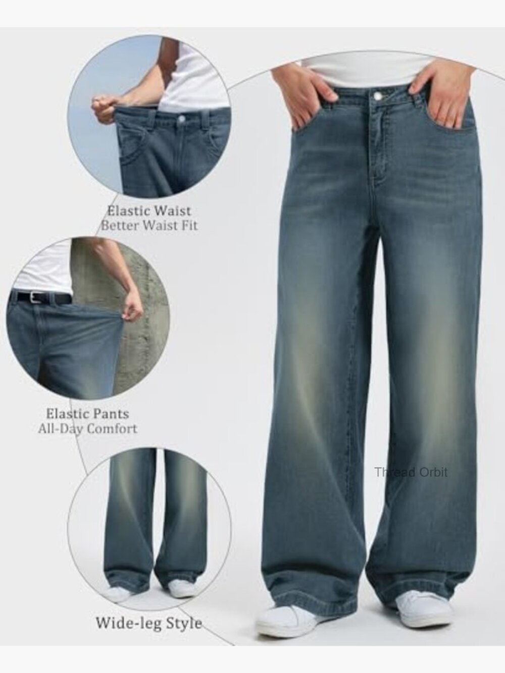 Y2K Wide Leg Baggy Jeans Men Stretch Denim Pants Skate - Picture 6 of 7